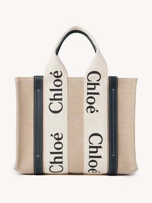 Woody Small Canvas Tote Bag Navy Beige - CHLOE - BALAAN 2