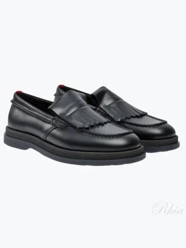 Fringe Trim Slip-On Moccasin Leather Loafer Black - HUGO BOSS - BALAAN 2