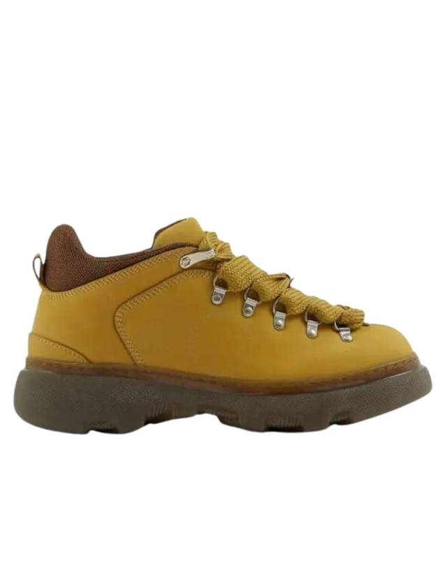 Silver Hardware Lace-Up Leather Low-Top Sneakers Mustard Yellow - BURBERRY - BALAAN 1