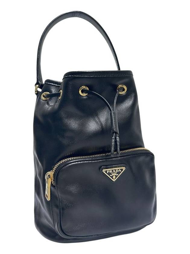 1BH038 Black leather duet bucket bag tote strap - PRADA - BALAAN 3