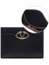 V Logo Signature Leather Card Wallet Black - VALENTINO - BALAAN 2