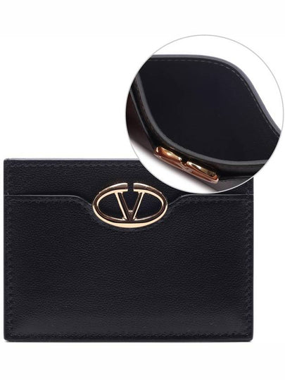 V Logo Signature Leather Card Wallet Black - VALENTINO - BALAAN 2