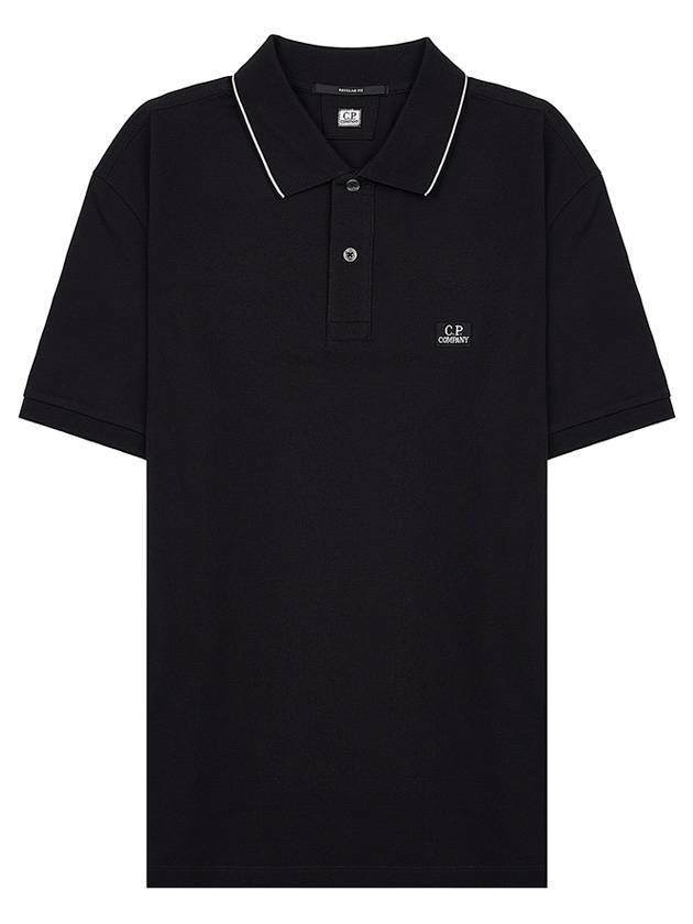 Stretch Piquet Regular Striped Collar Polo Shirt Black - CP COMPANY - BALAAN 2