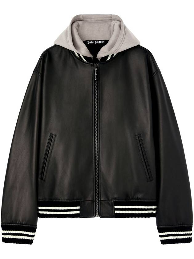 Palm Angels Curved Logo Leather Bomber Black - Off W - PALM ANGELS - BALAAN 1