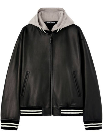 Palm Angels Curved Logo Leather Bomber Black - Off W - PALM ANGELS - BALAAN 1