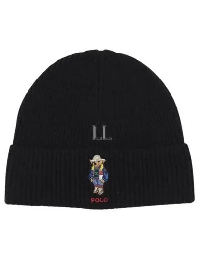 Embroidered Holiday Bear Wool Beanie Black - POLO RALPH LAUREN - BALAAN 2