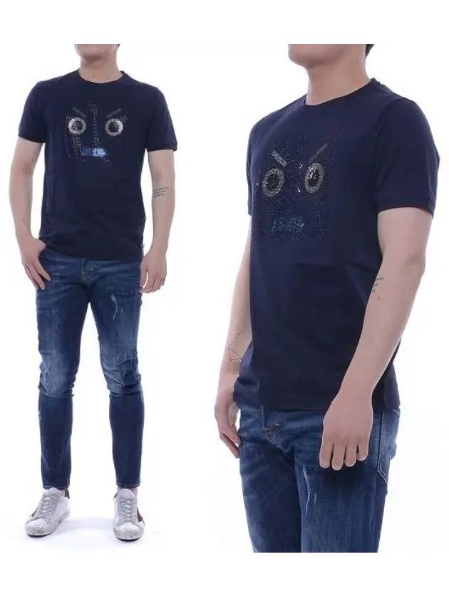 Men's Backberg Short Sleeve T-Shirt Navy - FENDI - BALAAN 2