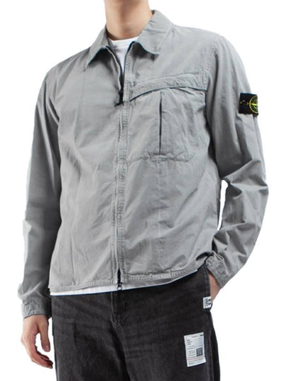 Organic Cotton Shirt Zip Up Jacket Grey - STONE ISLAND - BALAAN 2