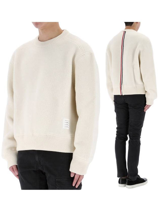 Logo Patch Striped Wool Fleece Crewneck Knit Top White - THOM BROWNE - BALAAN 2