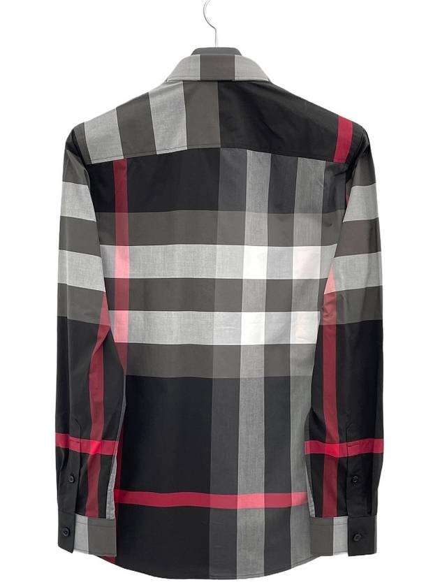 Men's Checked Stretch Cotton Poplin Long Sleeve Shirt Charcoal - BURBERRY - BALAAN.