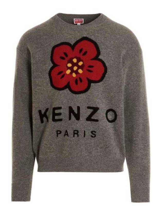 Men's Boke Flower Merino Wool Knit Top Grey - KENZO - BALAAN 2