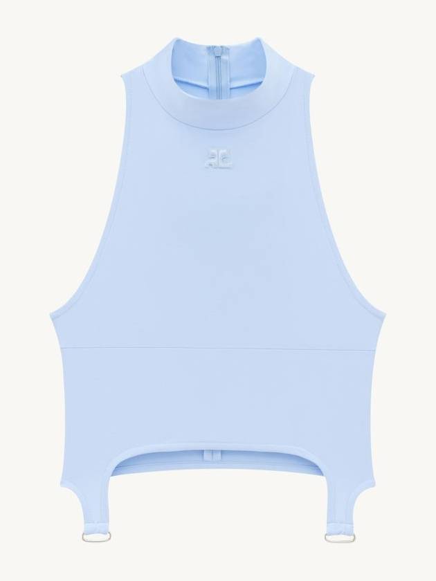 Embroidered Logo High-Neck Crop Sleeveless Blue - COURREGES - BALAAN 2