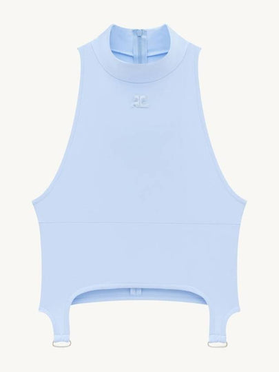 Embroidered Logo High-Neck Crop Sleeveless Blue - COURREGES - BALAAN 2