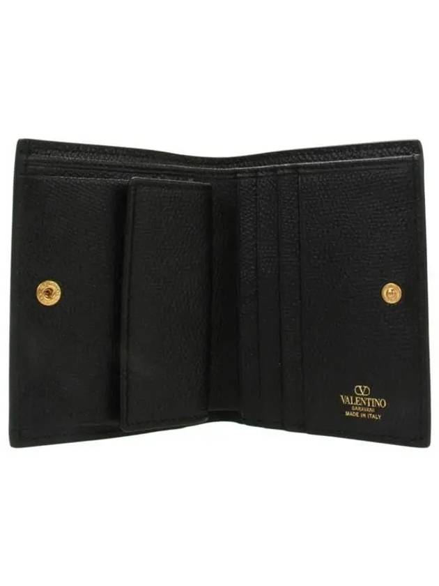 Compact V Logo Signature Calfskin Half Wallet Black - VALENTINO - BALAAN 5