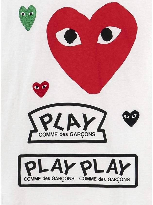 Play Women s Multi Logo Heart Graphic Cotton T Shirt White AZ T279 - COMME DES GARCONS - BALAAN 4