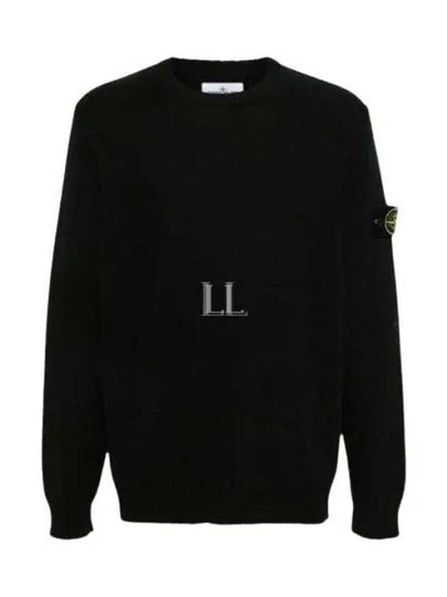 Logo Badge Knotted Crew Neck Cotton Knit Top Black - STONE ISLAND - BALAAN 2