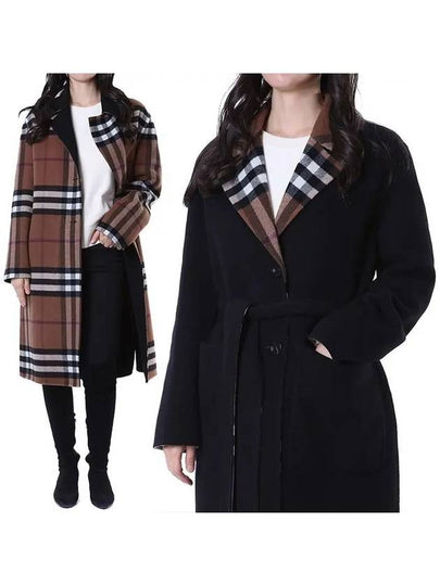 Reversible Check Wool Single Coat Black - BURBERRY - BALAAN 2