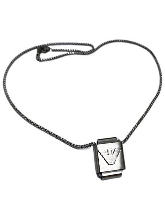 Men's Square Eagle Logo Necklace Silver - EMPORIO ARMANI - BALAAN.