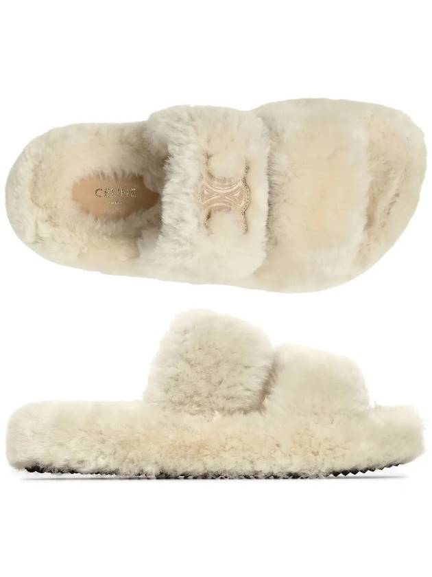 Triomphe Shearling Fur Slippers Beige - CELINE - BALAAN 2