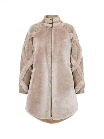 Women s Knit Sleeve High Neck Shearling Coat Beige 270392 - EMPORIO ARMANI - BALAAN 1