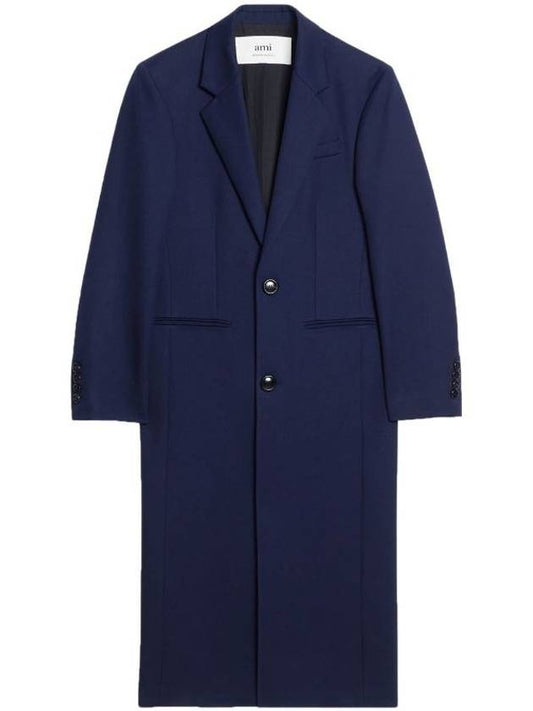 Tailored Wool Single Coat Dark Blue - AMI - BALAAN 1