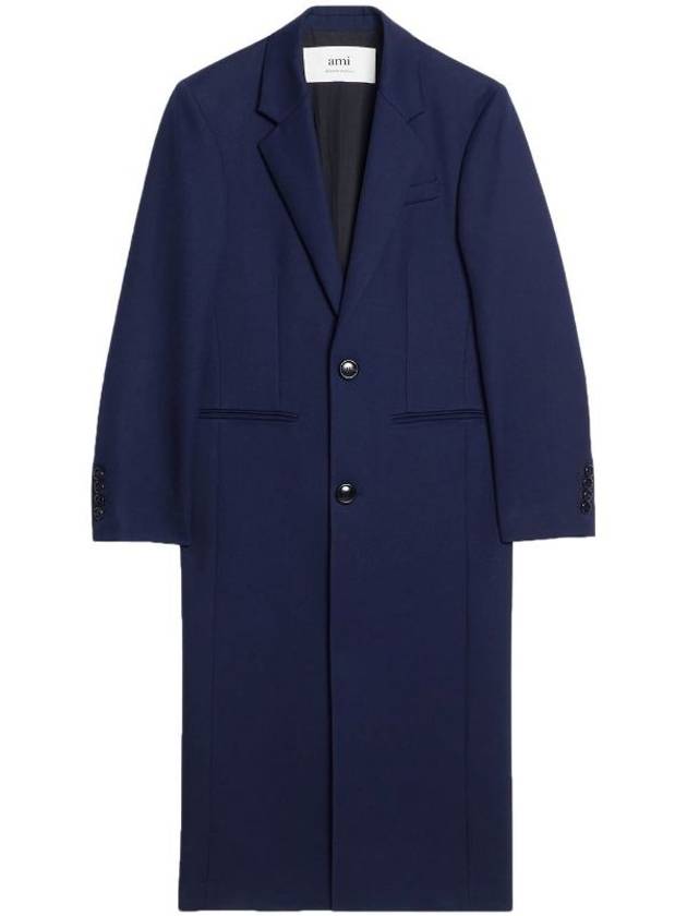 Tailored Wool Single Coat Dark Blue - AMI - BALAAN 1