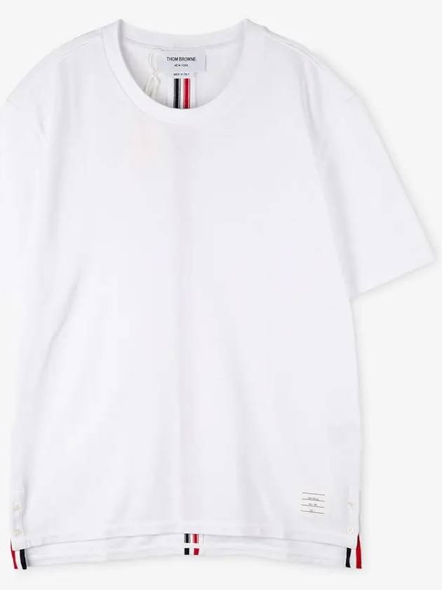 Men's Center Back Striped Short Sleeve T-Shirt White - THOM BROWNE - BALAAN 3