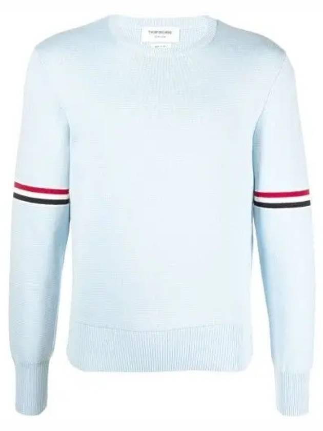 Cotton Milano Stitch Stripe Armband Crewneck Knit Top Light Blue - THOM BROWNE - BALAAN 1