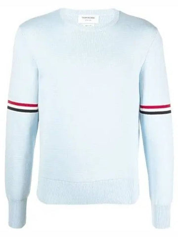 Cotton Milano Stitch Stripe Armband Crewneck Knit Top Light Blue - THOM BROWNE - BALAAN 1