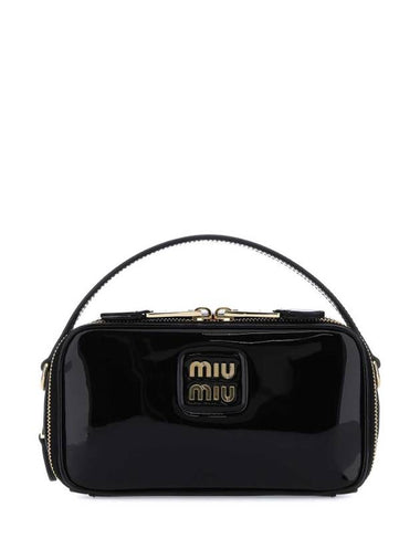 Logo Patent Leather Shoulder Bag Black - MIU MIU - BALAAN 1