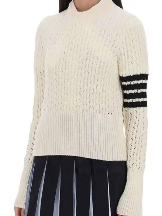 4 Bar Pointelle Knit Top White - THOM BROWNE - BALAAN 2