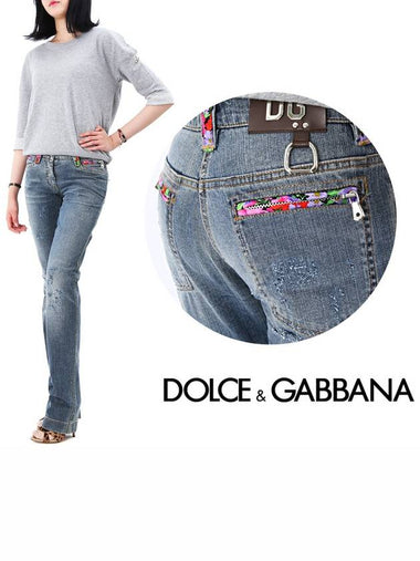 F378ED G8539 S9001 Flower Detail Jean Pants - DOLCE&GABBANA - BALAAN 1