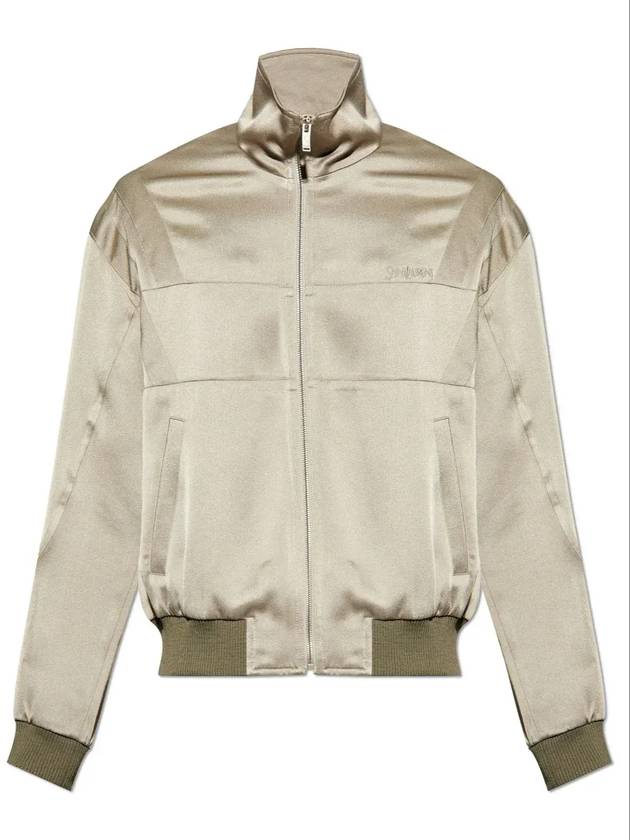 Teddy satin zip up jacket khaki - SAINT LAURENT - BALAAN 1