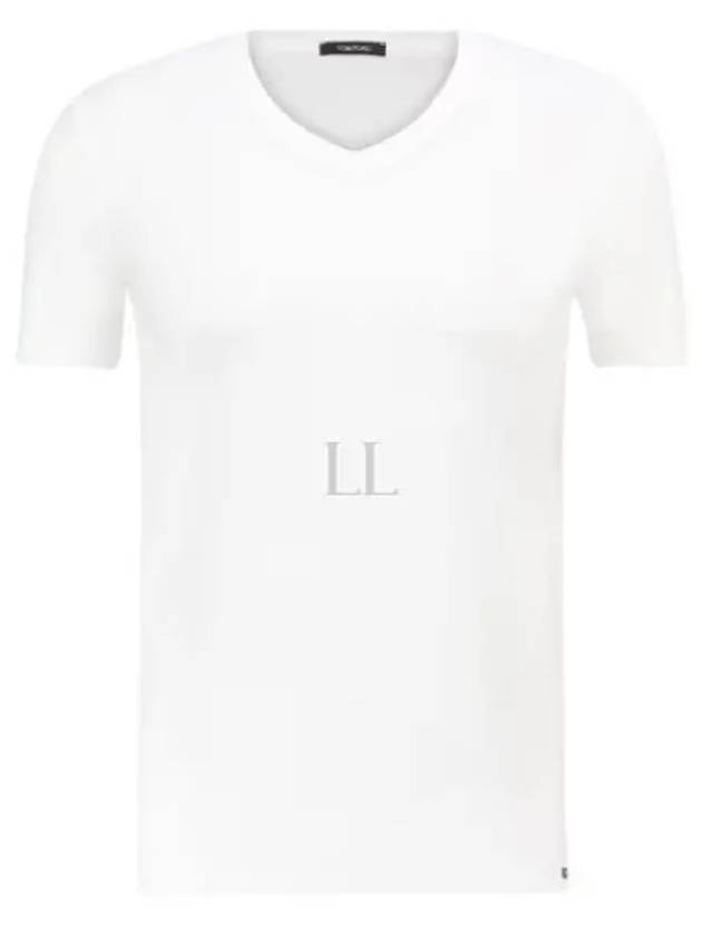 Cotton V-neck Short Sleeve T-Shirt White - TOM FORD - BALAAN 2