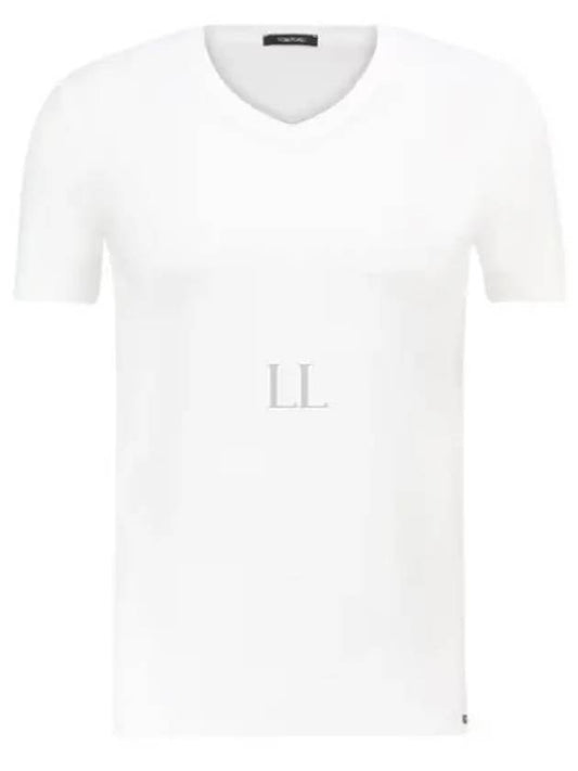 Cotton V-neck Short Sleeve T-Shirt White - TOM FORD - BALAAN 2