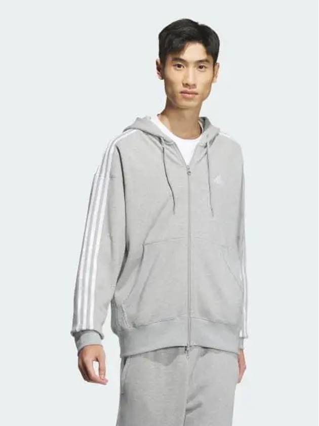 Essential 3 Stripes French Terry Zip Up Hoodie Grey - ADIDAS - BALAAN 2