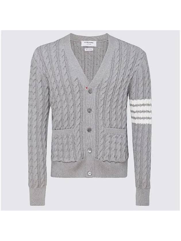 Diagonal Cable V-Neck Knit Cardigan Light Grey - THOM BROWNE - BALAAN 6