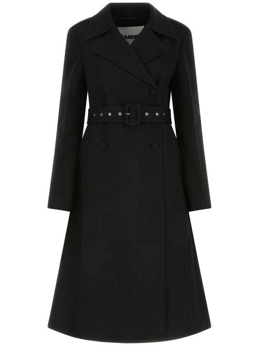 Belted Virgin Wool Double Coat Black - JIL SANDER - BALAAN 1