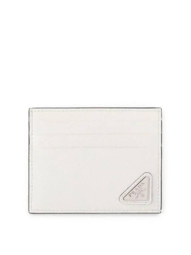 Triangle Logo Saffiano Leather Card Wallet White - PRADA - BALAAN 1