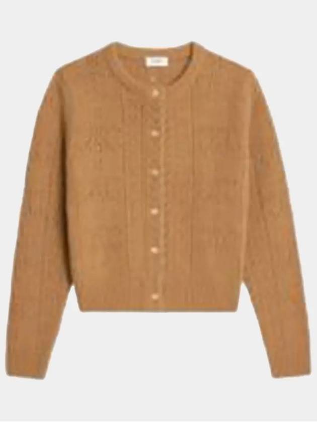 Crew Neck Cardigan In Triomphe Cashmere And Silk Pointelle Camel - CELINE - BALAAN 2