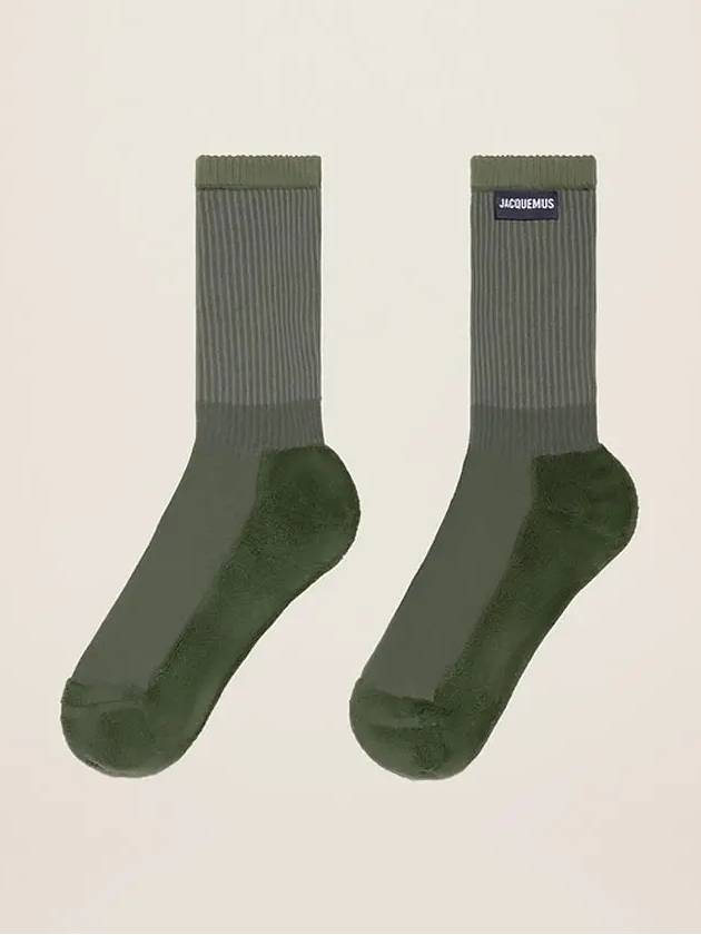 Les Casites Logo Label Cotton Socks Olive Green - JACQUEMUS - BALAAN 4