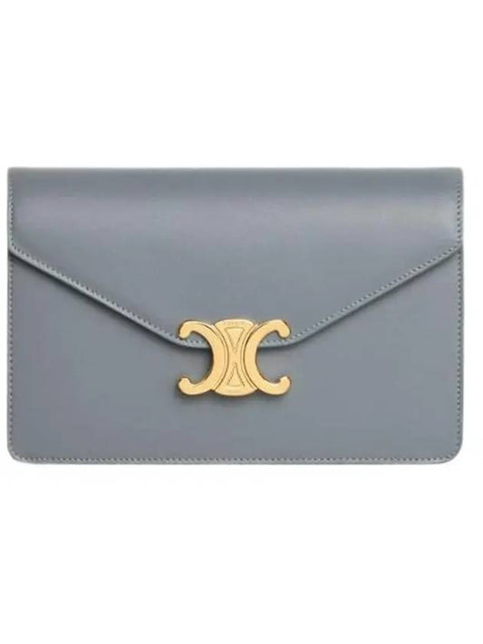 Triomphe Chain Shiny Calfskin Half Wallet Blue Grey - CELINE - BALAAN 1