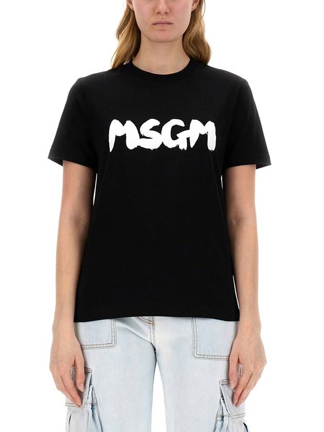 Brushed Logo Cotton Short Sleeve T-Shirt Black - MSGM - BALAAN 5