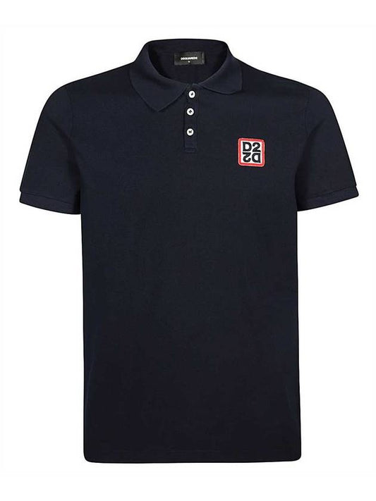 Men's Square Logo Patch PK Shirt Navy - DSQUARED2 - BALAAN.