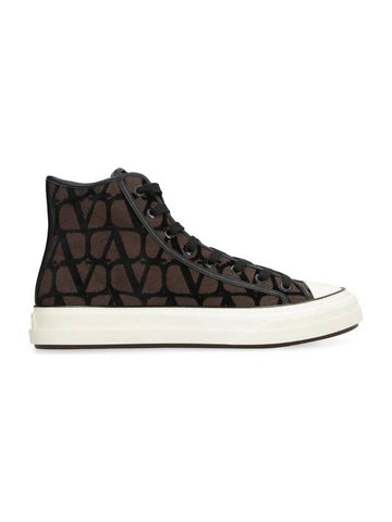 Men's Iconographic Canvas High Top Sneakers Brown - VALENTINO - BALAAN 1