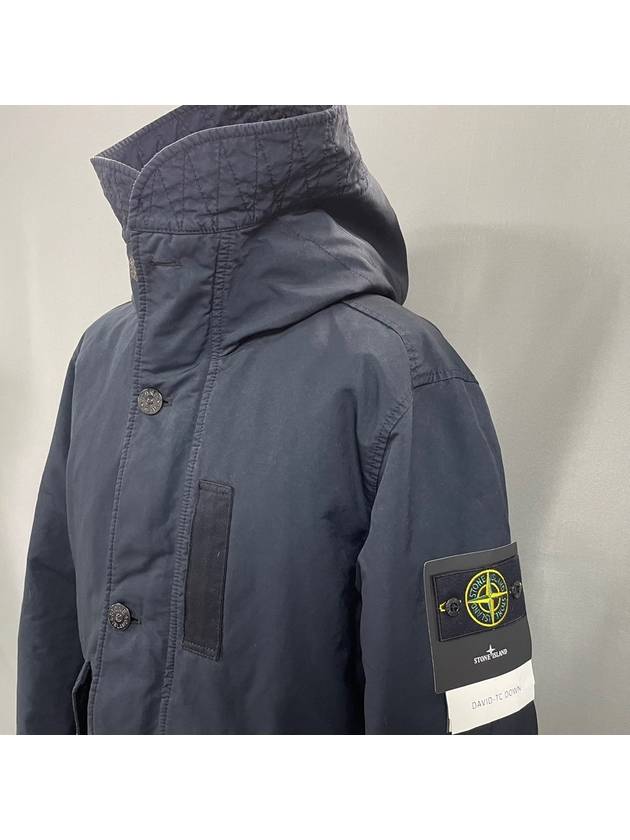 Men's David Wappen Patch Down Hooded Jacket Navy - STONE ISLAND - BALAAN 3