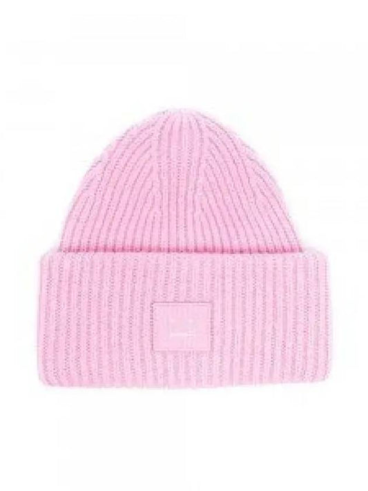 Face Patch Ribbed Wool Beanie Bubble Pink - ACNE STUDIOS - BALAAN 2