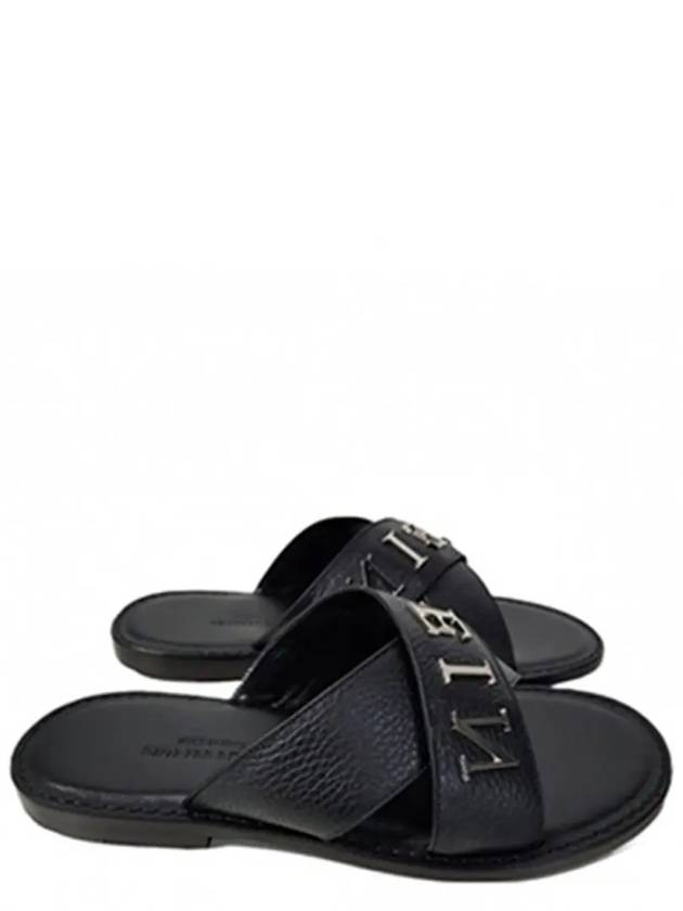 Logo Plaque Calf Leather Slippers Black - PHILIPP PLEIN - BALAAN 2