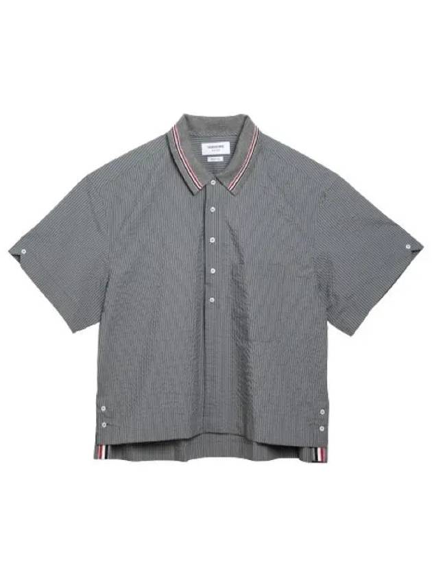 Striped Short Sleeve Shirt Grey - THOM BROWNE - BALAAN 2