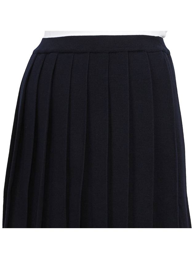 Full Needle Stitch Merino Wool Tipping Pleated Skirt Navy - THOM BROWNE - BALAAN 9